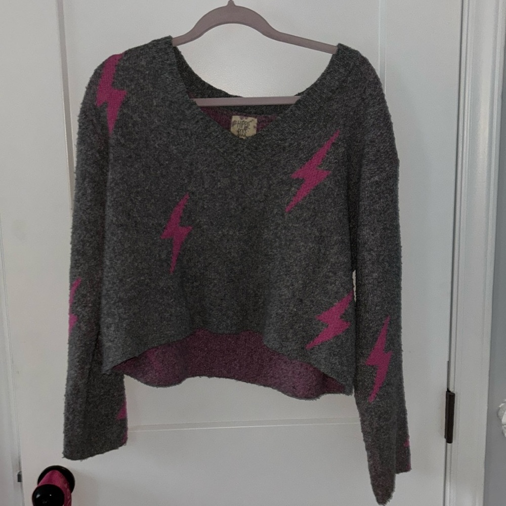 Hippie Rose Pink Lightning Bolt Sweater